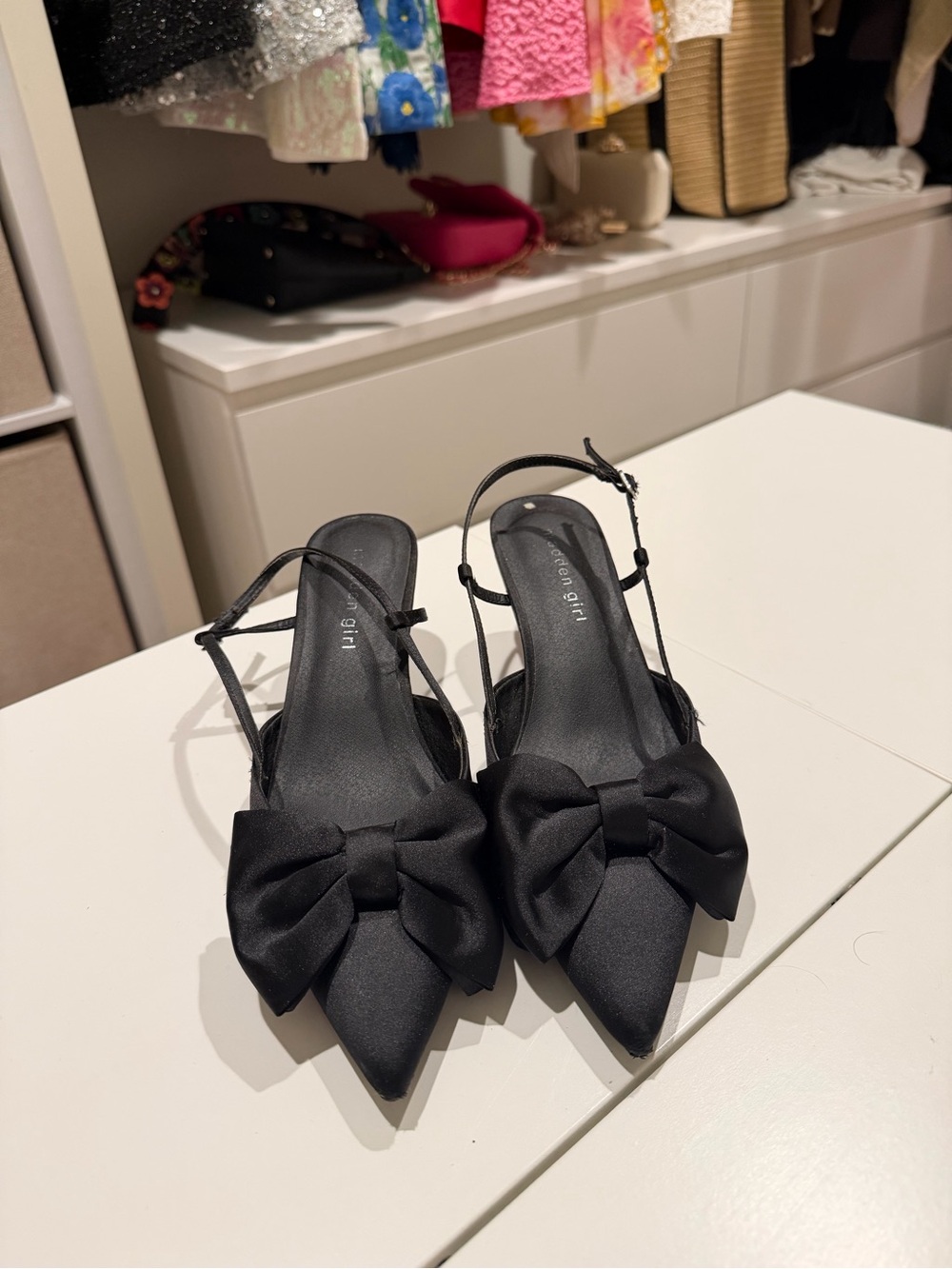 Black Bow Pointed Slingback Heels